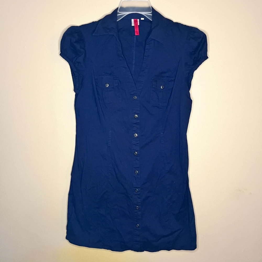 Heart Soul Juniors XL Y2K Navy Blue Button Down Shirt Dress